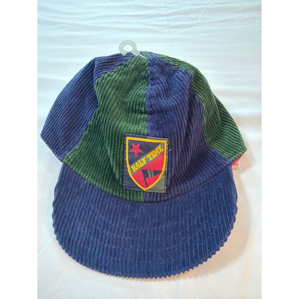 Vintage Gymboree Kids Corduroy Colorblock Hat Navy Green Plaid Lined NWT S/M